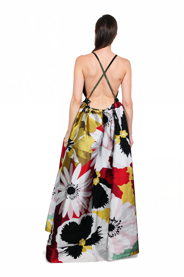 Valentino Velvet & Floral Ball Gown with Open Back