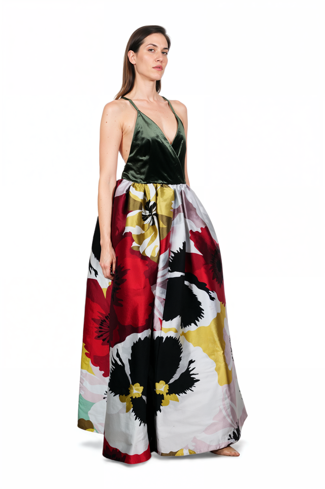 Valentino Velvet & Floral Ball Gown with Open Back