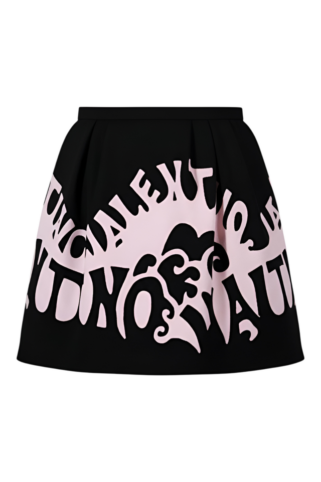 Valentino Black & Pink Logo Cutout Mini Skirt