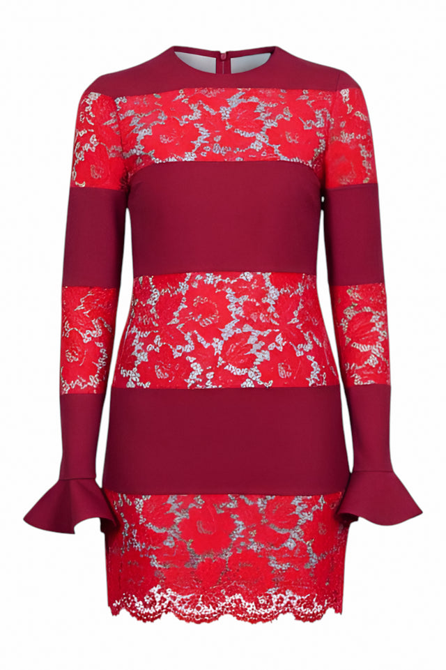 Valentino Lace & Crepe Striped Mini Dress