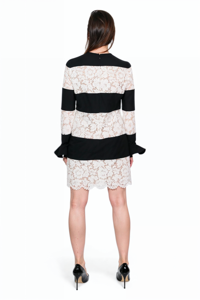 Valentino Lace & Crepe Striped Mini Dress