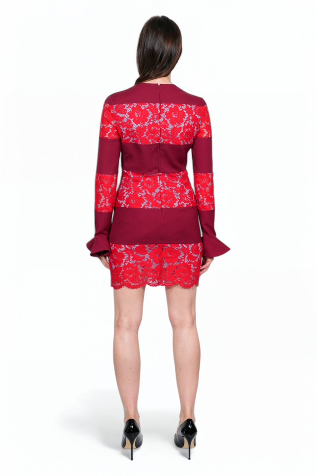 Valentino Lace & Crepe Striped Mini Dress