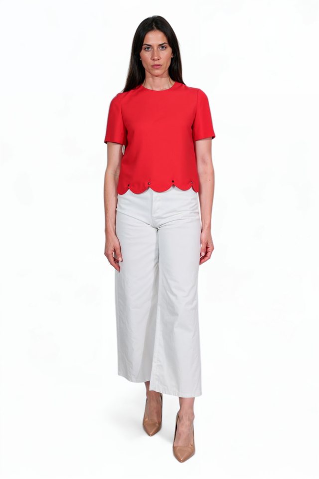 Valentino Scalloped Hem Crepe Top