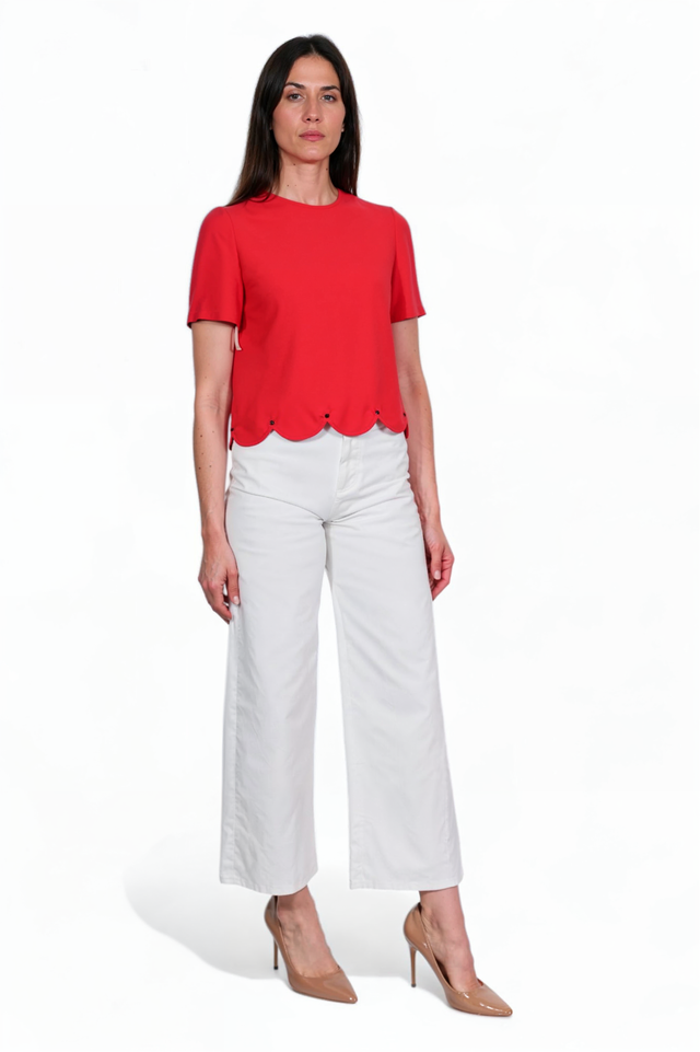 Valentino Scalloped Hem Crepe Top