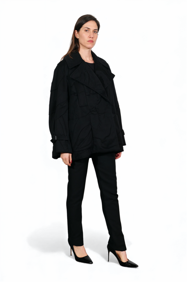 Black Sculpted Jacket with Blue Contrast Sleeve Lining