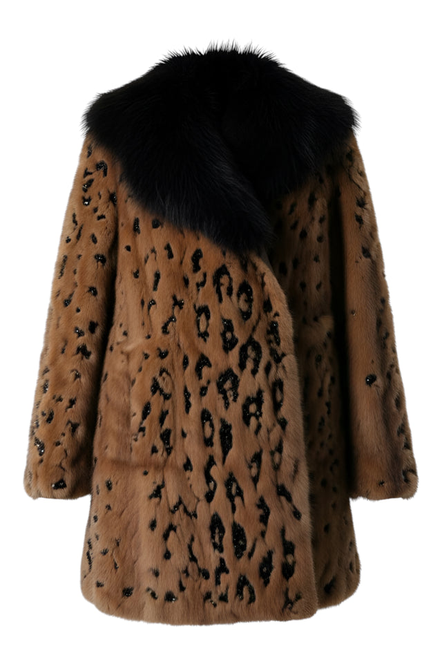 Valentino Sequin Embellished Fox Fur Coat with Black Fox Collar