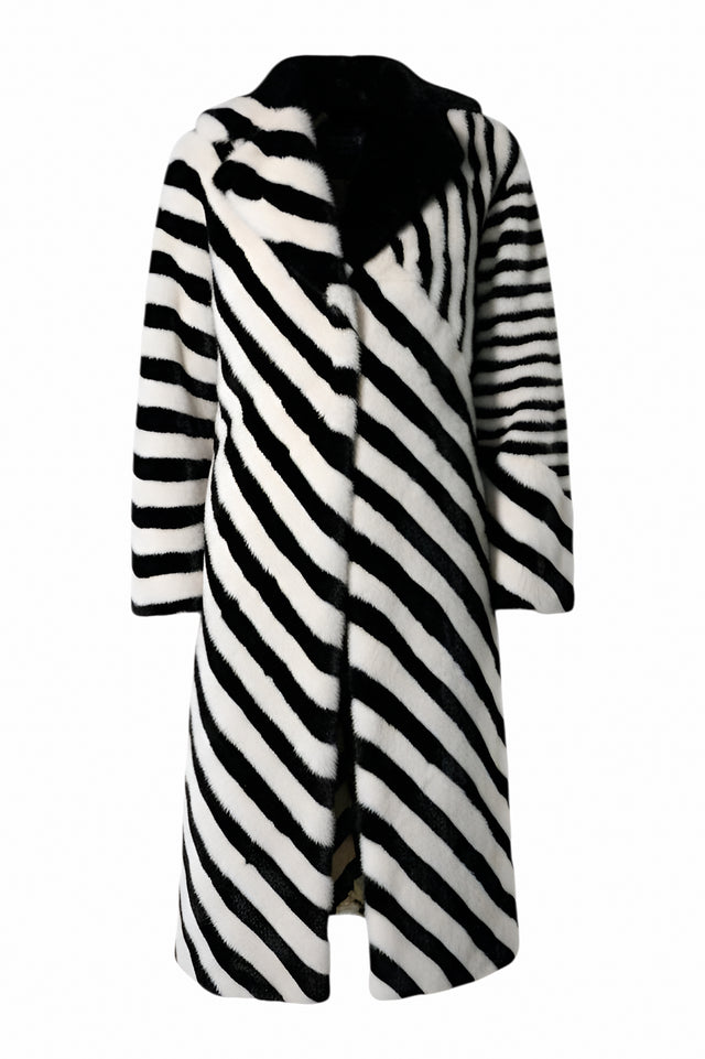 Valentino Black and White Zebra-Inspired Mink Fur Coat