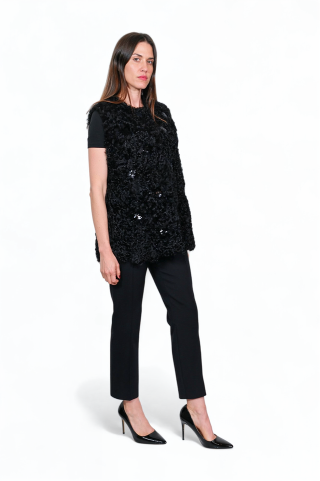 Valentino Black Shearling Vest with Sequin Embroidery
