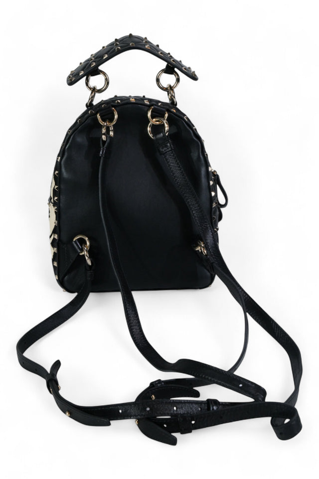 Valentino Garavani Rockstud Mini Backpack in Black and Ivory Python Leather with Floral Inlay