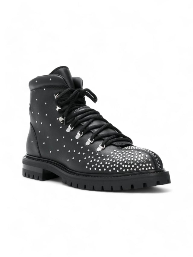 Valentino Garavani Women's Black Studded Lace-Up Ankle Boots