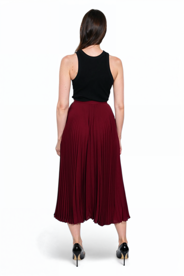 Valentino Burgundy Pleated Midi Skirt