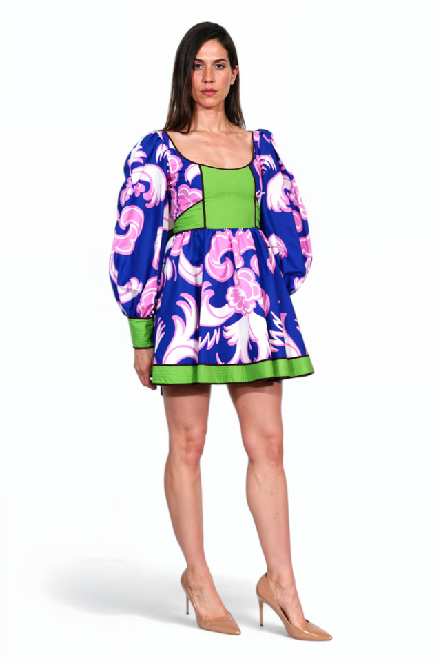 Valentino Multicolor Puff Sleeve Mini Dress