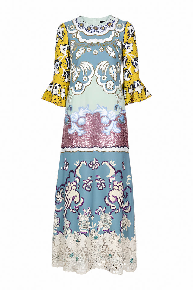 Valentino Multicolor Patchwork Dress with Lace Hem