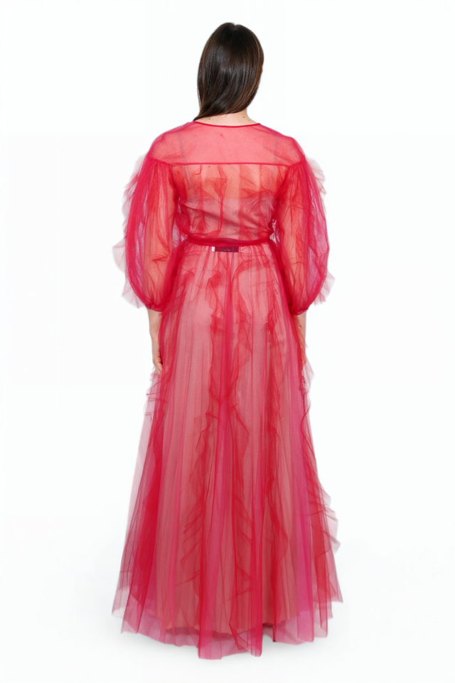 Valentino Sheer Red Tulle Gown