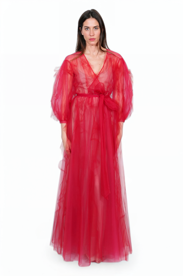 Valentino Sheer Red Tulle Gown