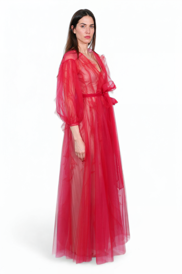 Valentino Sheer Red Tulle Gown