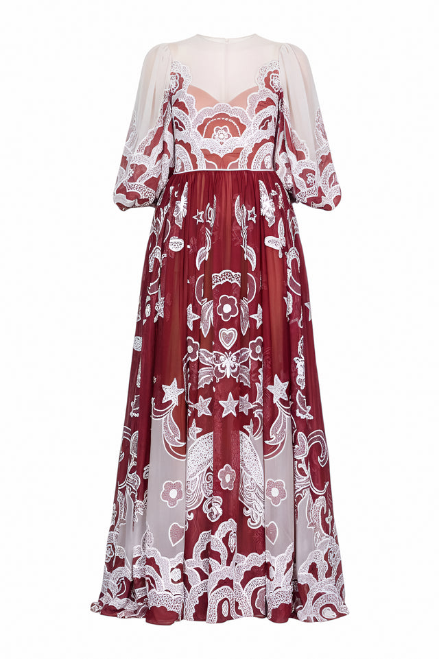 Valentino Sheer Lace Embroidered Gown