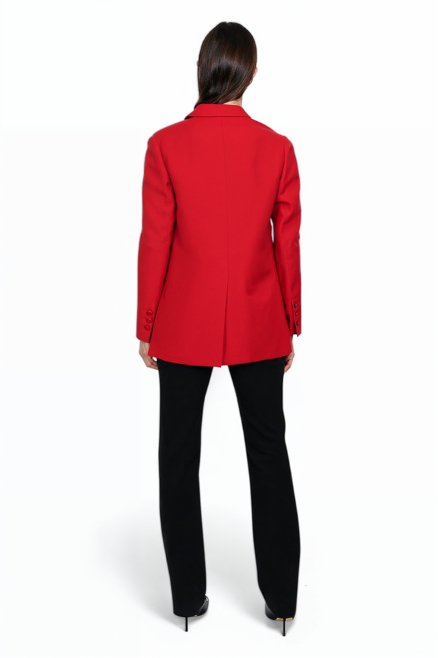 Valentino Red Double-Breasted Blazer with Logo Detail