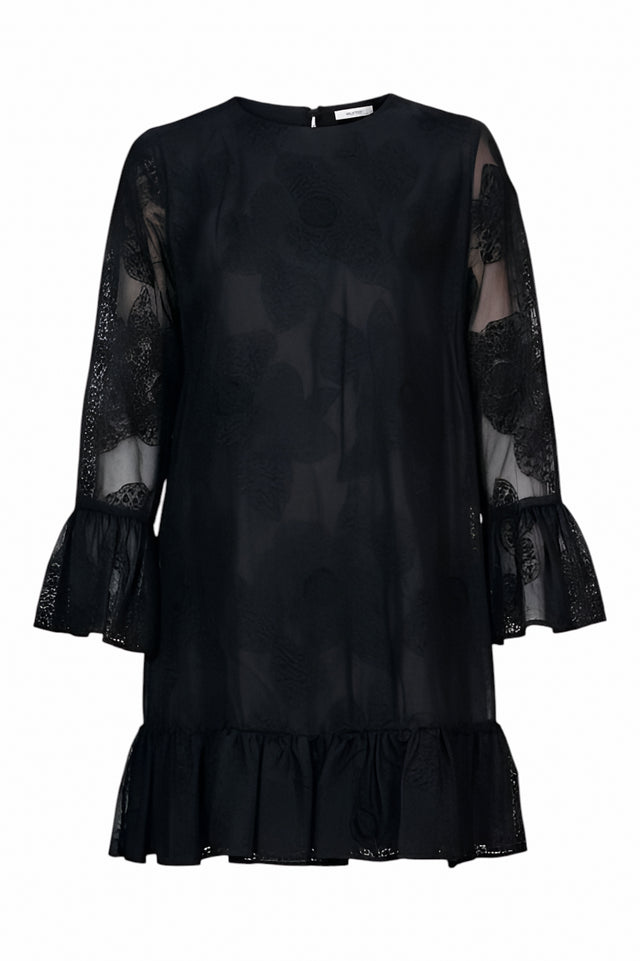 Valentino Black Sheer-Sleeve Mini Dress