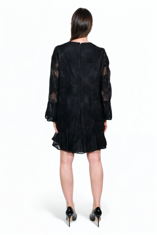 Valentino Black Sheer-Sleeve Mini Dress