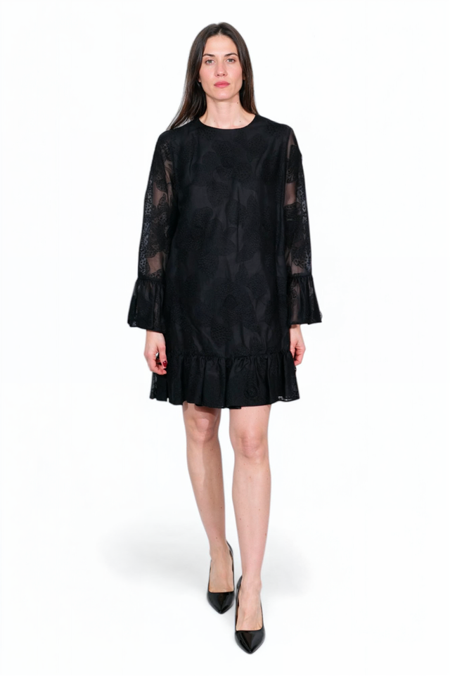 Valentino Black Sheer-Sleeve Mini Dress