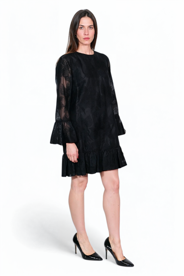 Valentino Black Sheer-Sleeve Mini Dress