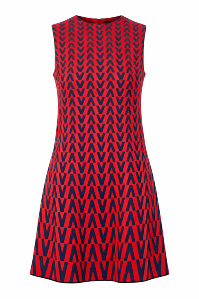 Valentino Red & Navy V-Print Mini Dress