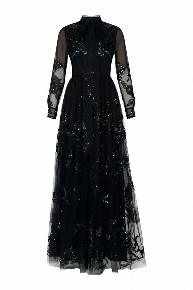 Valentino Embroidered Sheer Gown with Bow Detail