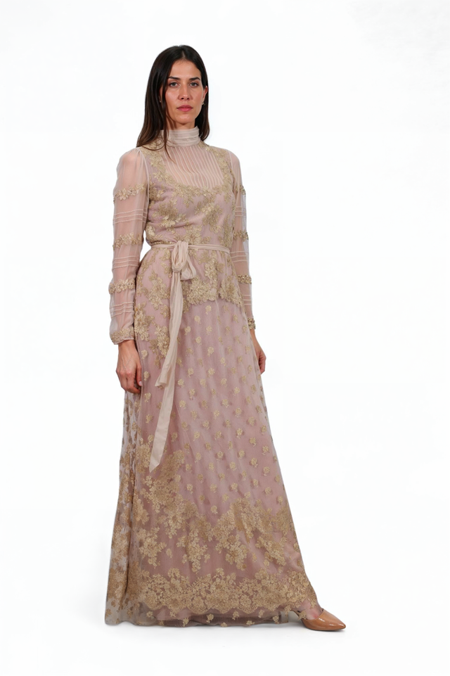 Valentino Garavani Blush & Gold Embroidered Tulle Gown