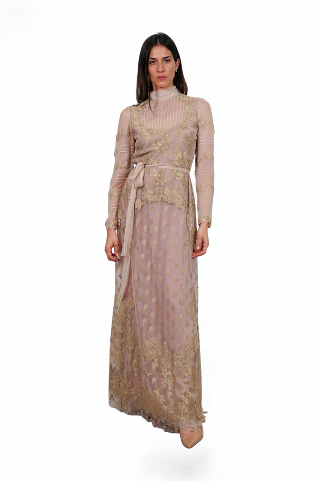 Valentino Garavani Blush & Gold Embroidered Tulle Gown