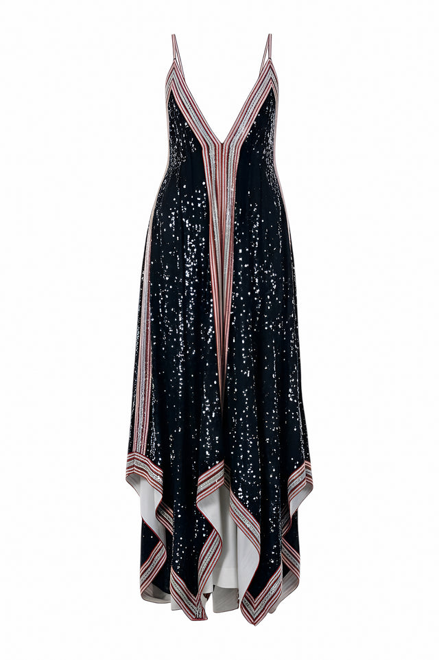 Valentino Sequined Handkerchief Hem Gown - Midnight Sparkle