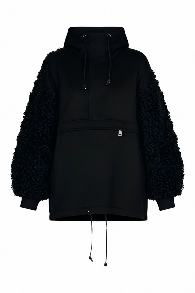 Valentino Black Shearling-Sleeve Pullover
