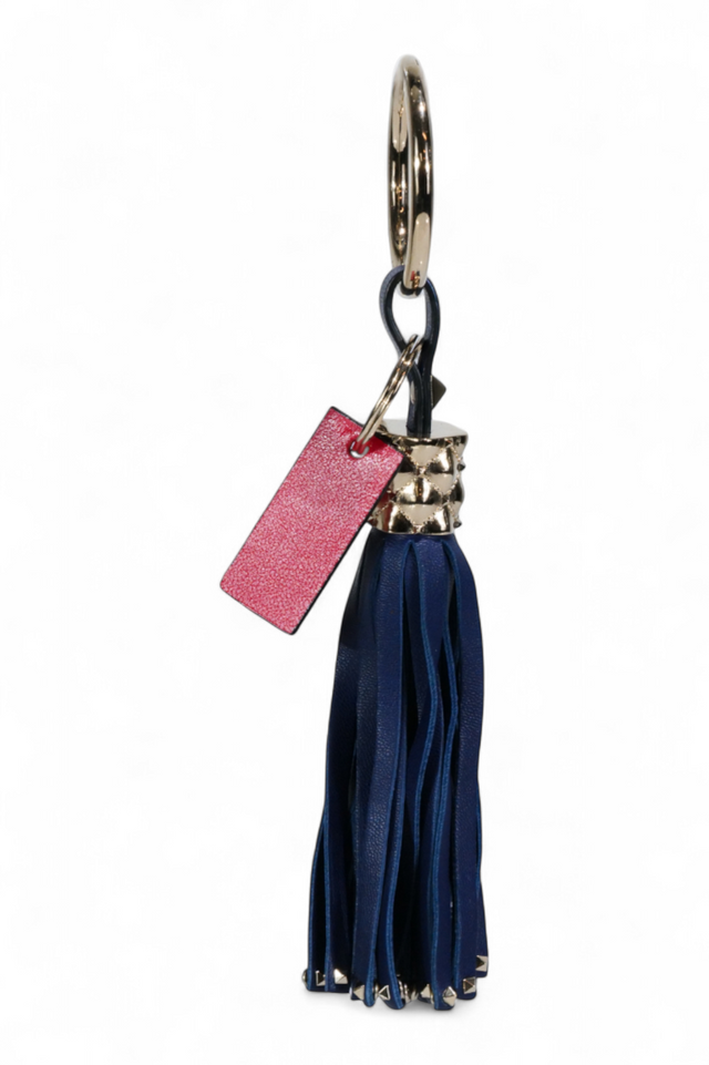 Valentino Garavani Rockstud Tassel Keychain — Blue Leather