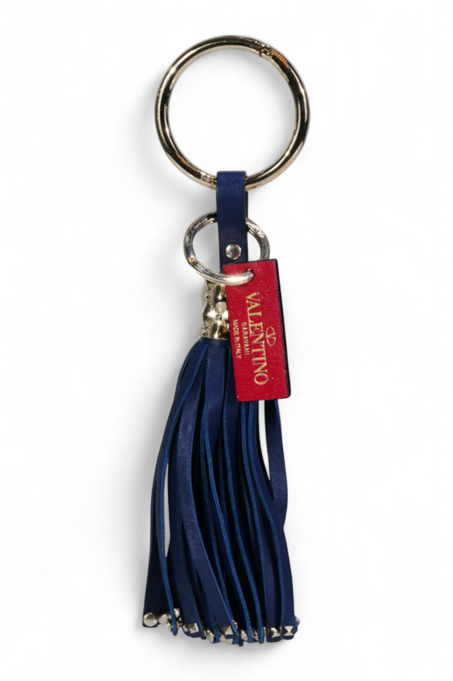 Valentino Garavani Rockstud Tassel Keychain — Blue Leather