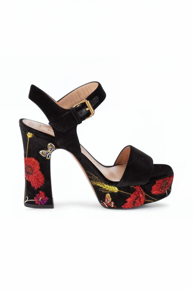 Valentino Garavani Embroidered Velvet Platform Sandals