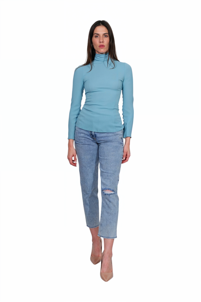 Valentino Light Blue Stretch Turtleneck Blouse