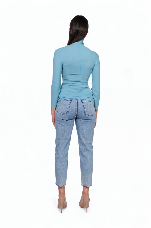 Valentino Light Blue Stretch Turtleneck Blouse