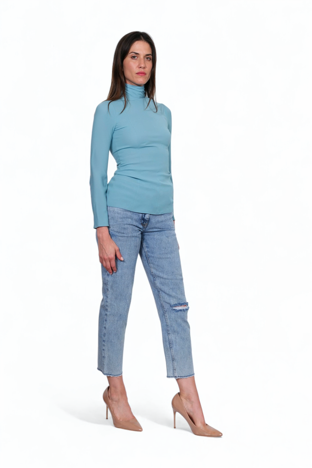Valentino Light Blue Stretch Turtleneck Blouse