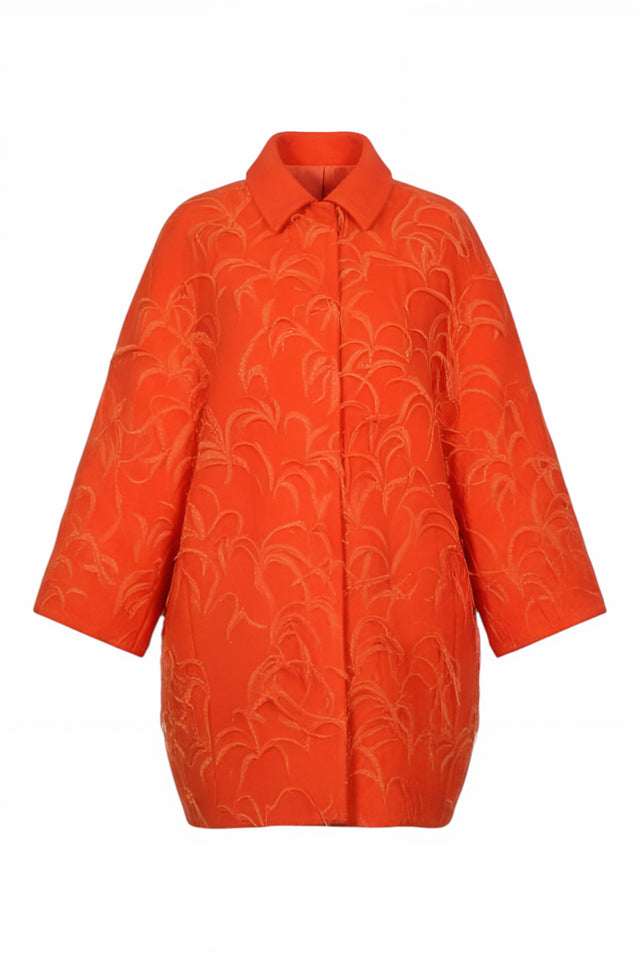 Valentino Bold Feathered Statement Coat in Fiery Orange