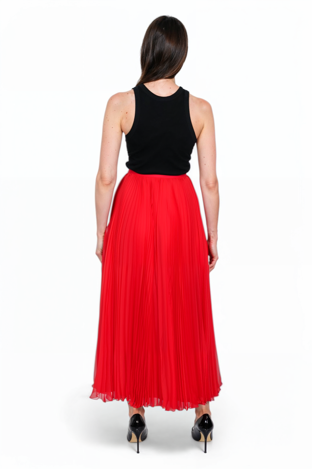 Valentino Red Pleated Midi Skirt with Celestial Rose Print