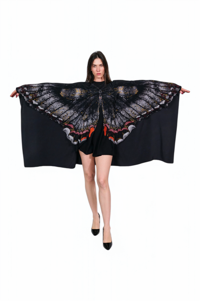 Valentino Black Butterfly Cape Mini Dress