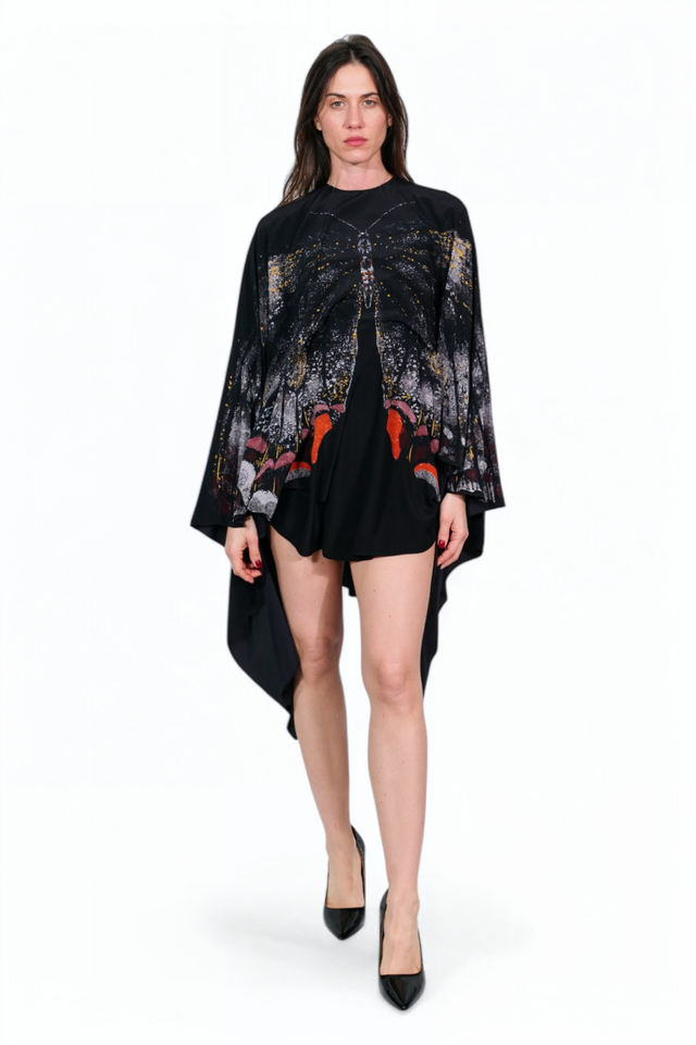 Valentino Black Butterfly Cape Mini Dress