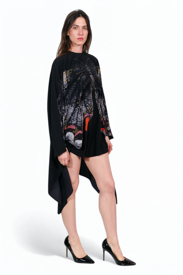 Valentino Black Butterfly Cape Mini Dress