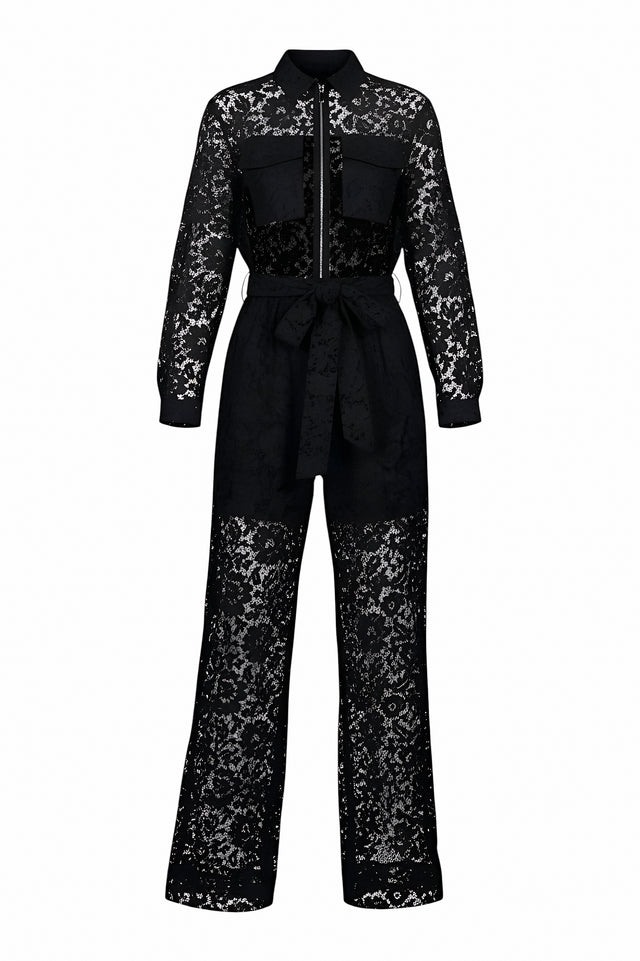 Valentino Black Lace Belted Jumpsuit