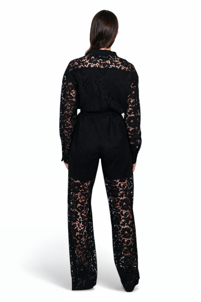 Valentino Black Lace Belted Jumpsuit