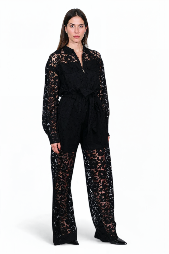 Valentino Black Lace Belted Jumpsuit