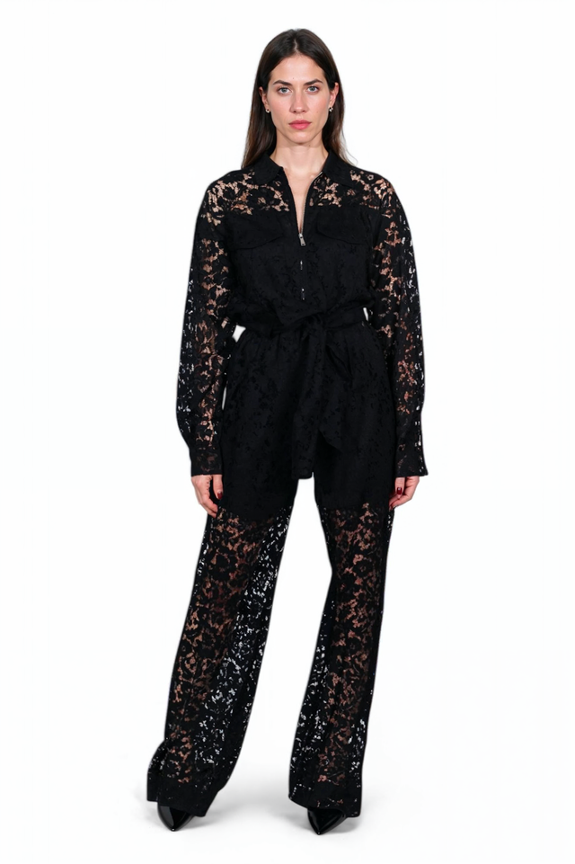 Valentino Black Lace Belted Jumpsuit