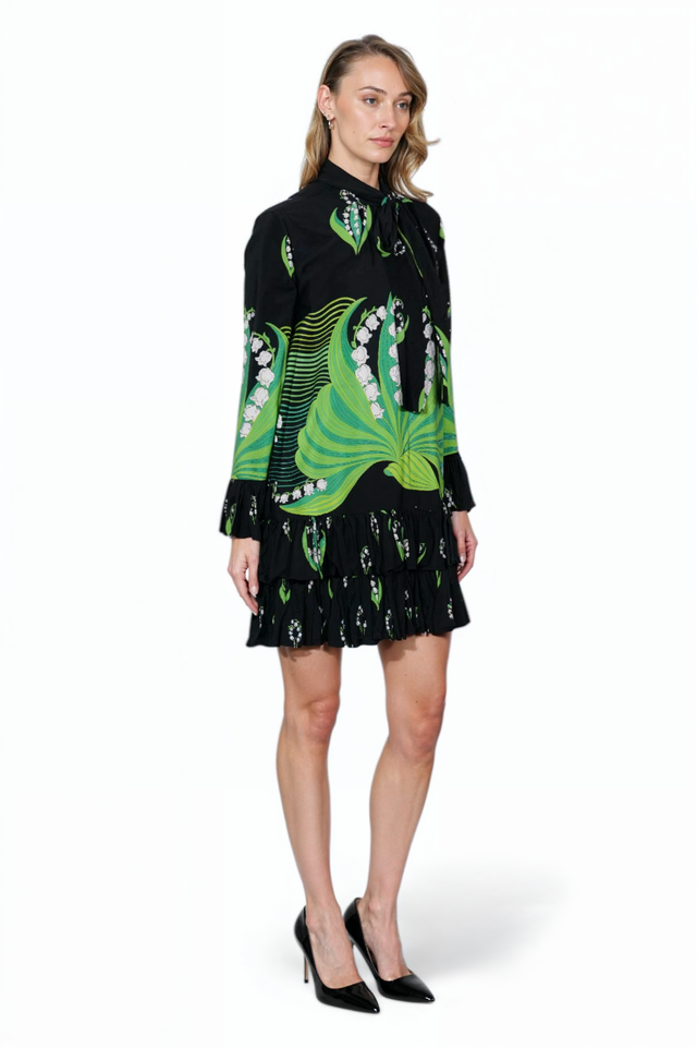 Valentino Lily-of-the-Valley Tie-Neck Dress