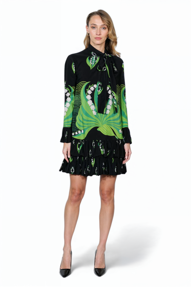 Valentino Lily-of-the-Valley Tie-Neck Dress