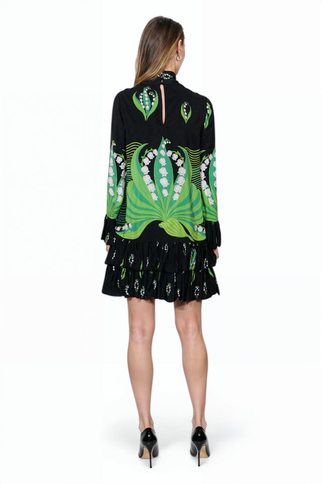 Valentino Lily-of-the-Valley Tie-Neck Dress